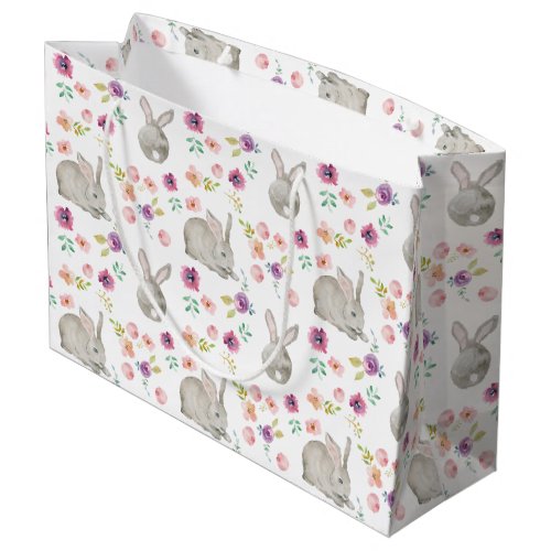 Cute Spring Easter Bunny and Flowers Pattern Large Gift Bag