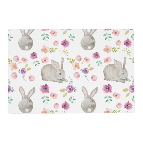 Cute Spring Easter Bunny and Flowers Pattern Placemat