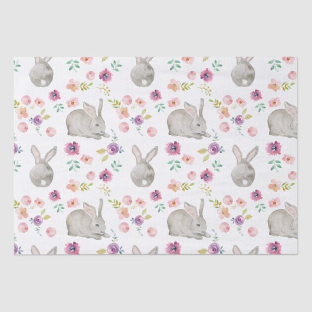 Cute Spring Easter Bunny and Flowers Pattern Tissue Paper (Front)