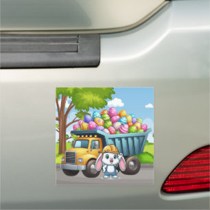 Cute spring/Easter bunny dump truck Car Magnet