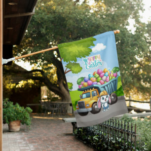 Cute spring/Easter bunny dump truck House Flag
