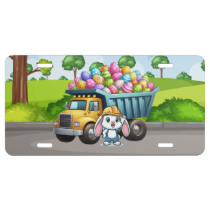 Cute spring/Easter bunny dump truck License Plate
