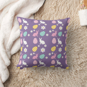 Cute Spring Easter Bunny Floral Pattern Egg Hunt  Throw Pillow