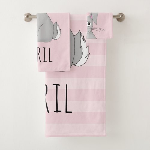 Cute Spring Easter Bunny Rabbit and Name Kids Bath Towel Set