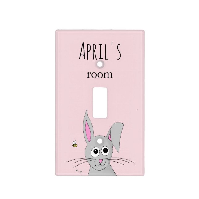 Cute Spring Easter Bunny Rabbit and Name Kids Light Switch Cover (Front)
