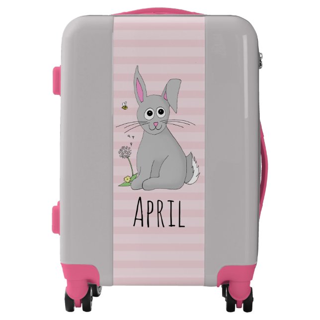 Cute Spring Easter Bunny Rabbit and Name Kids Luggage (Front)