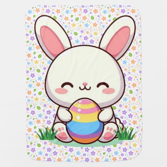 Cute spring/Easter bunny with egg Baby Blanket (Front)