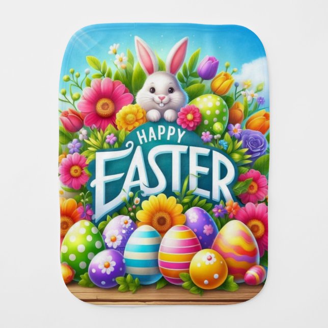 Cute spring/Easter bunny with egg Baby Burp Cloth (Front)