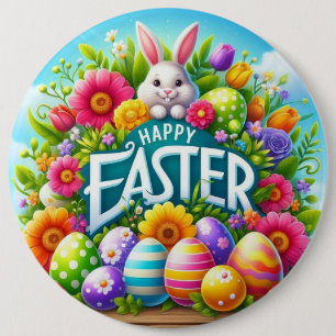 Cute spring/Easter bunny with egg Button
