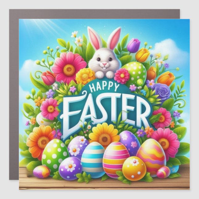 Cute spring/Easter bunny with egg Car Magnet (Front)