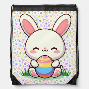 Cute spring/Easter bunny with egg Drawstring Bag
