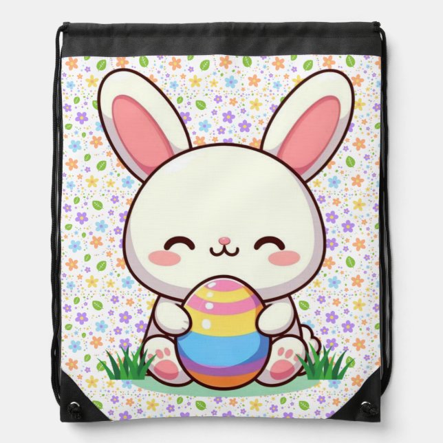 Cute spring/Easter bunny with egg Drawstring Bag (Front)