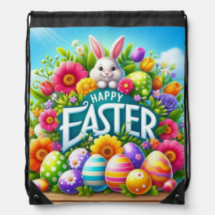 Cute spring/Easter bunny with egg Drawstring Bag