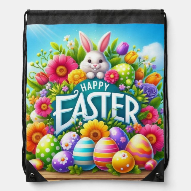Cute spring/Easter bunny with egg Drawstring Bag (Front)