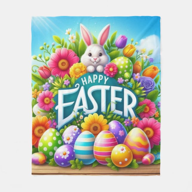 Cute spring/Easter bunny with egg Fleece Blanket (Front)