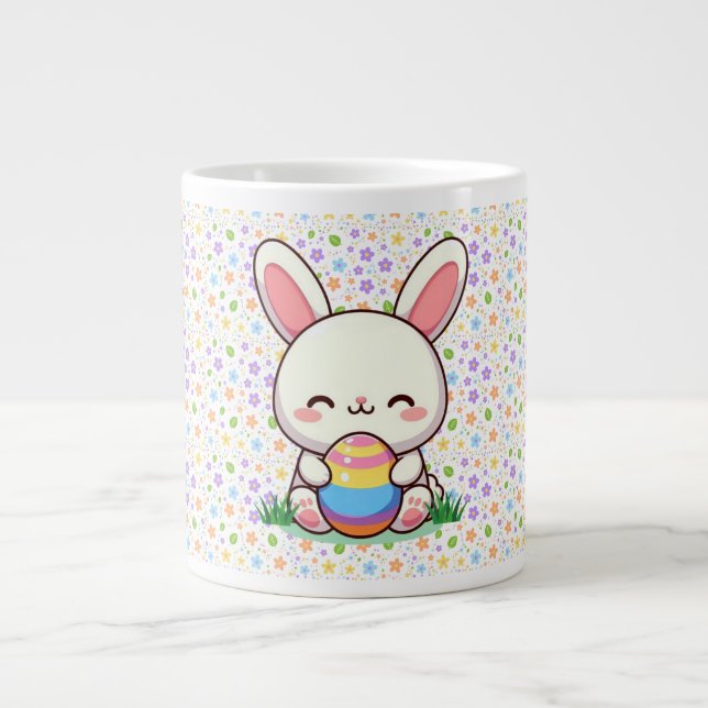 Cute spring/Easter bunny with egg Giant Coffee Mug (Front)