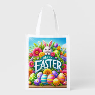 Cute spring/Easter bunny with egg Grocery Bag