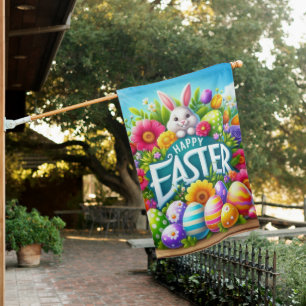 Cute spring/Easter bunny with egg House Flag