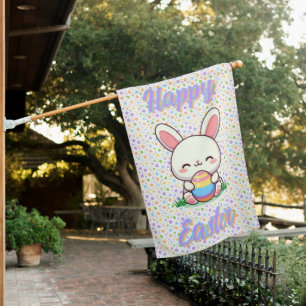 Cute spring/Easter bunny with egg House Flag