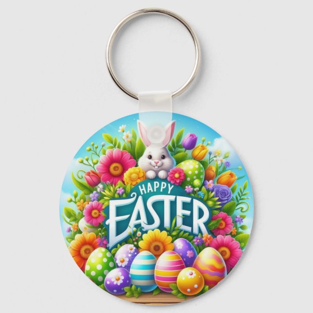 Cute spring/Easter bunny with egg Keychain (Front)
