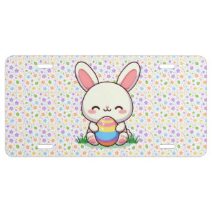Cute spring/Easter bunny with egg License Plate