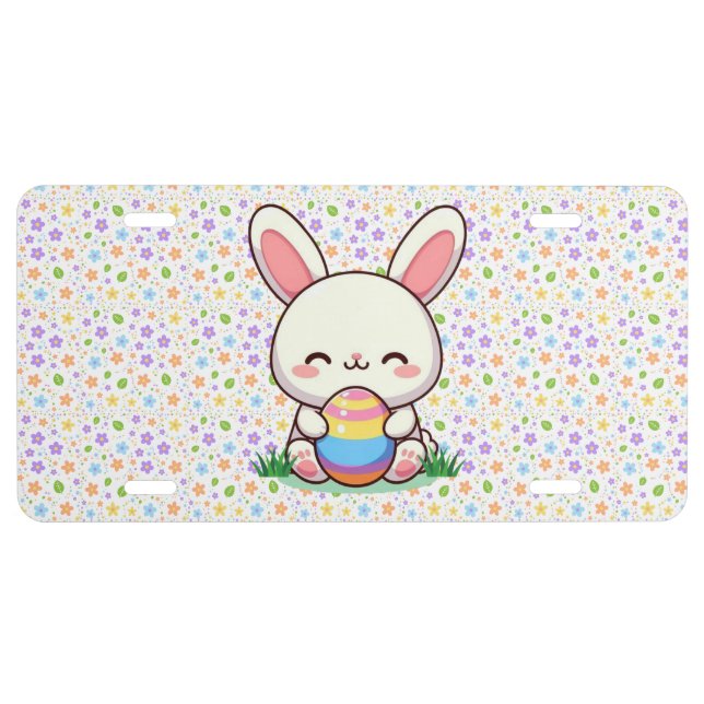 Cute spring/Easter bunny with egg License Plate (Front)
