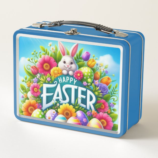 Cute spring/Easter bunny with egg Metal Lunch Box (Front)