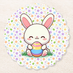 Cute spring/Easter bunny with egg Paper Coaster