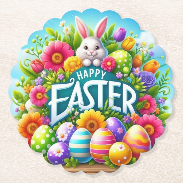 Cute spring/Easter bunny with egg Paper Coaster (Front)