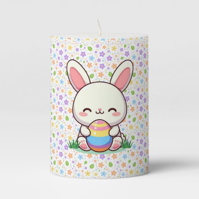 Cute spring/Easter bunny with egg Pillar Candle (Front)