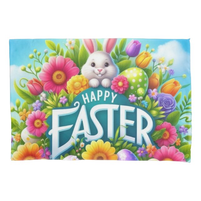 Cute spring/Easter bunny with egg Pillow Case (Front)