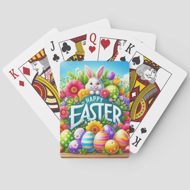 Cute spring/Easter bunny with egg Poker Cards (Back)
