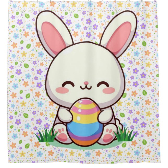 Cute spring/Easter bunny with egg Shower Curtain (Front)