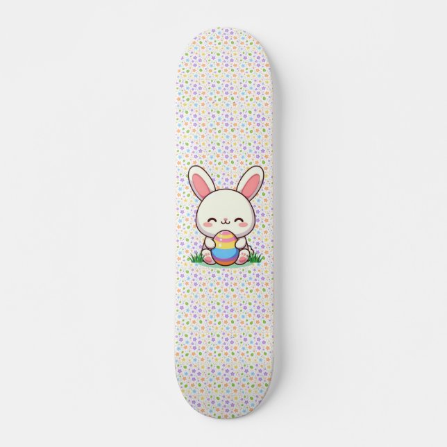 Cute spring/Easter bunny with egg Skateboard (Front)