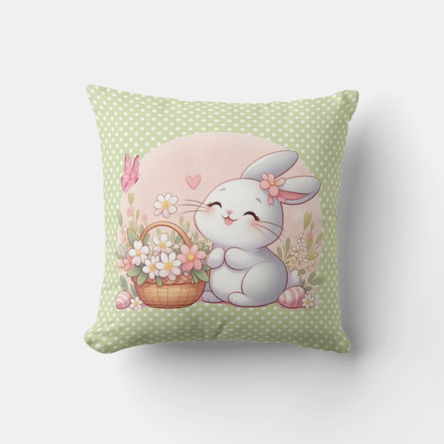 Cute spring/Easter bunny with egg Throw Pillow (Front)