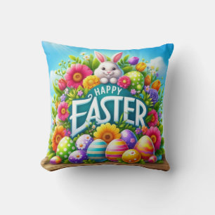 Cute spring/Easter bunny with egg Throw Pillow