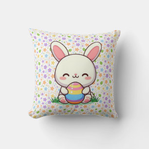 Cute spring/Easter bunny with egg Throw Pillow