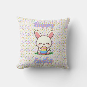 Cute spring/Easter bunny with egg Throw Pillow