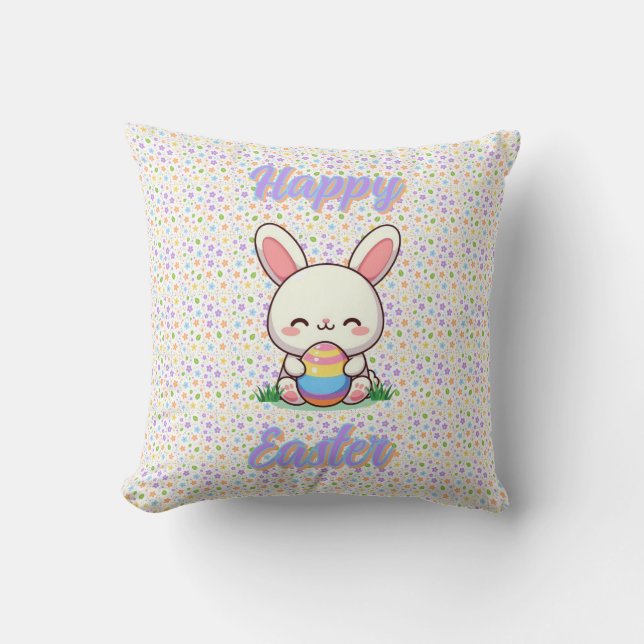 Cute spring/Easter bunny with egg Throw Pillow (Front)