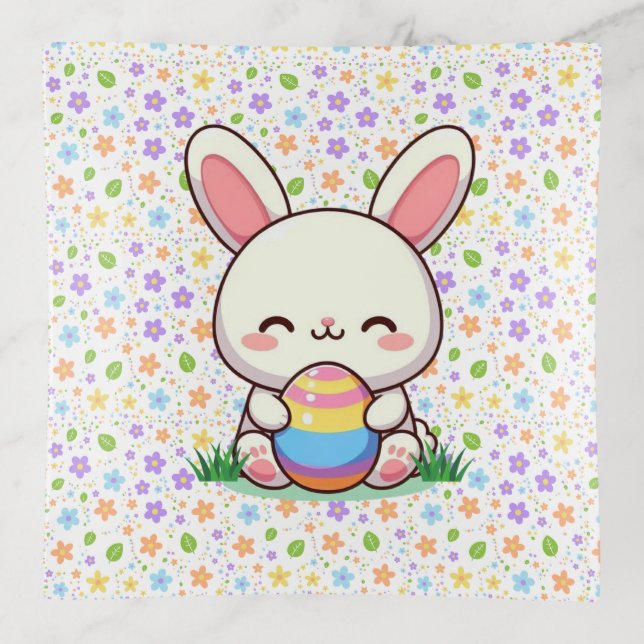 Cute spring/Easter bunny with egg Trinket Tray (Front)