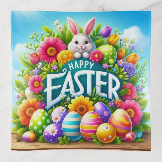 Cute spring/Easter bunny with egg Trinket Tray (Front)