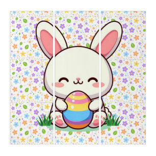 Cute spring/Easter bunny with egg Triptych