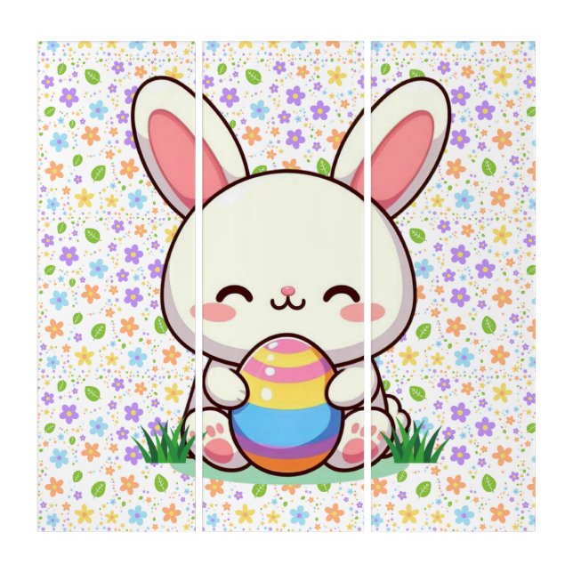 Cute spring/Easter bunny with egg Triptych (Front)