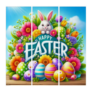 Cute spring/Easter bunny with egg Triptych