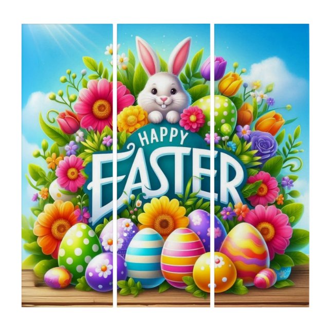 Cute spring/Easter bunny with egg Triptych (Front)