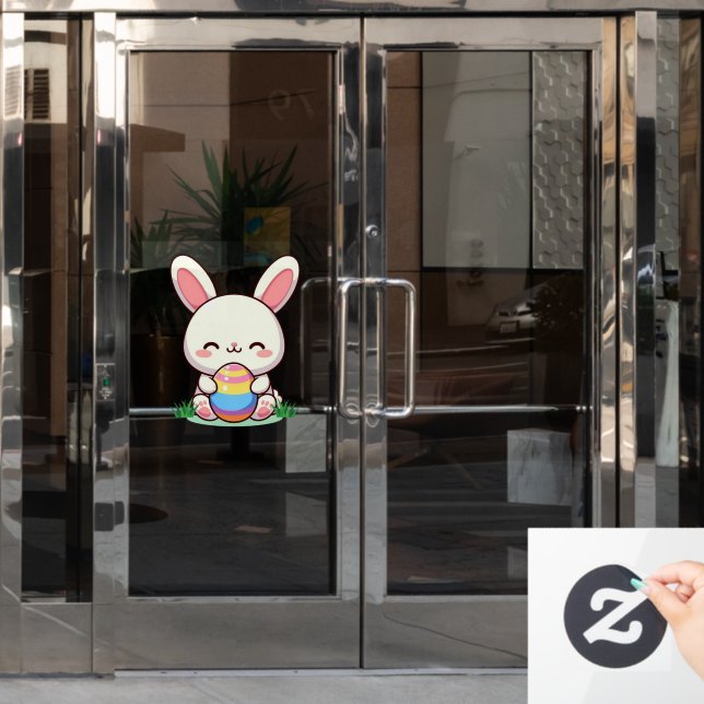 Cute spring/Easter bunny with egg Window Cling (Office Door)