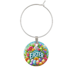 Cute spring/Easter bunny with egg Wine Charm