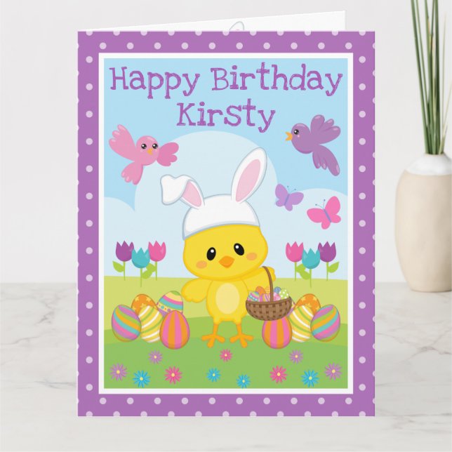 Cute Spring Easter Chick & Chocolate Eggs Birthday Card (Front)