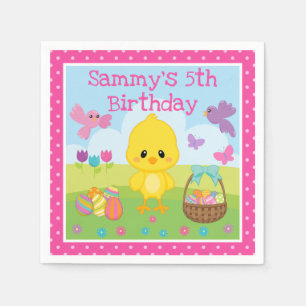 Cute Spring Easter Chick & Chocolate Eggs Birthday Napkins