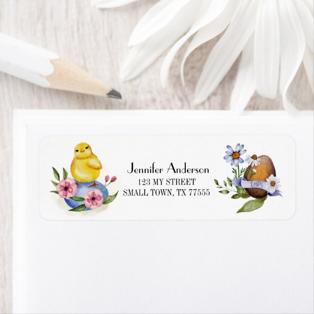 Cute Spring Easter Egg Chick Floral Address Label (Insitu)